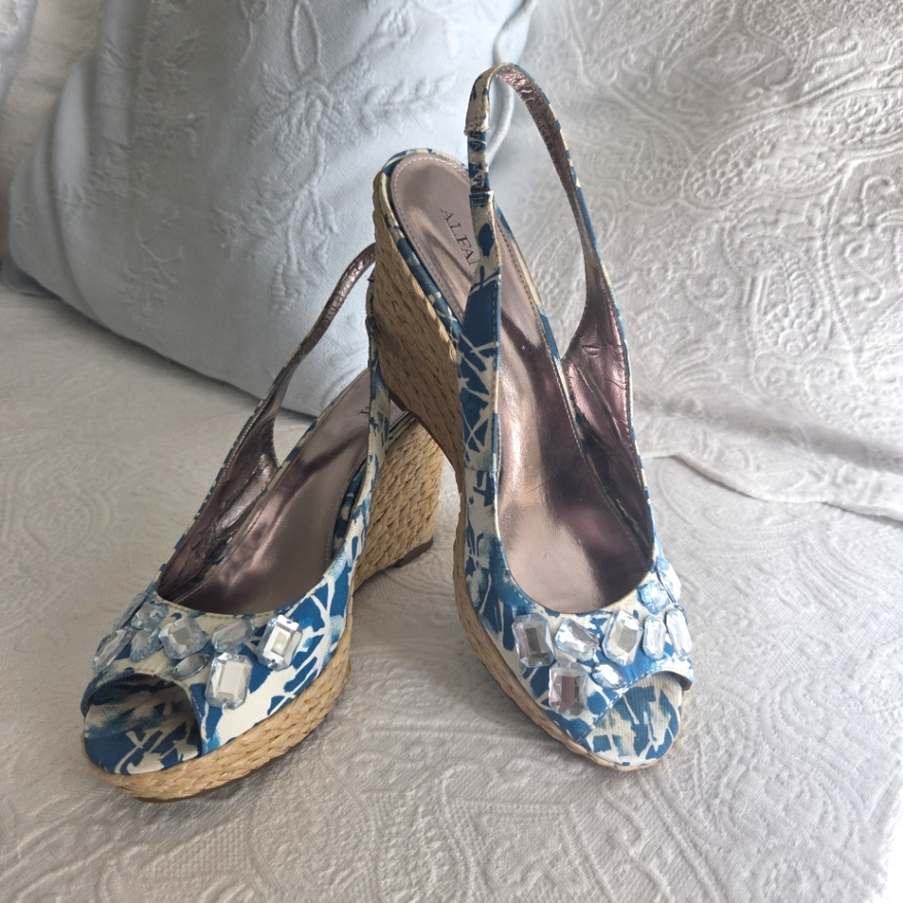 Alfani Peep Toe Slingback Wedge Sandals w/ Gem Accents